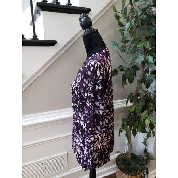 Women's Chico's Purple Leaf Print Long Sleeve Top with Rhinestone Detail Size S - Picture 4 of 8